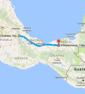 Map of the road from Cordoba to Villahermosa, Mexico – Best Places In The World To Retire – International Living