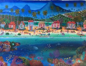 Painting of village life at the home gallery of Creek Art, Bullet Tree, Cayo, Belize – Best Places In The World To Retire – International Living