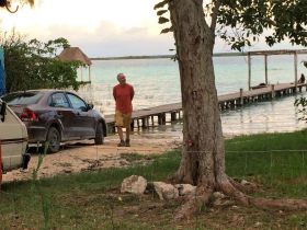 Bacalar with Chuck Bolotin on the pier