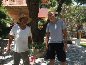 Chuck Bolotin with gardener Antonio in Ajijic,Mexico