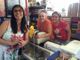 Jet Metier with the woman in La Paz who helped us with our paperwork