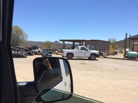 Tire shop at intersection of Highway 1 and Highway 5 in Baja, Mexico